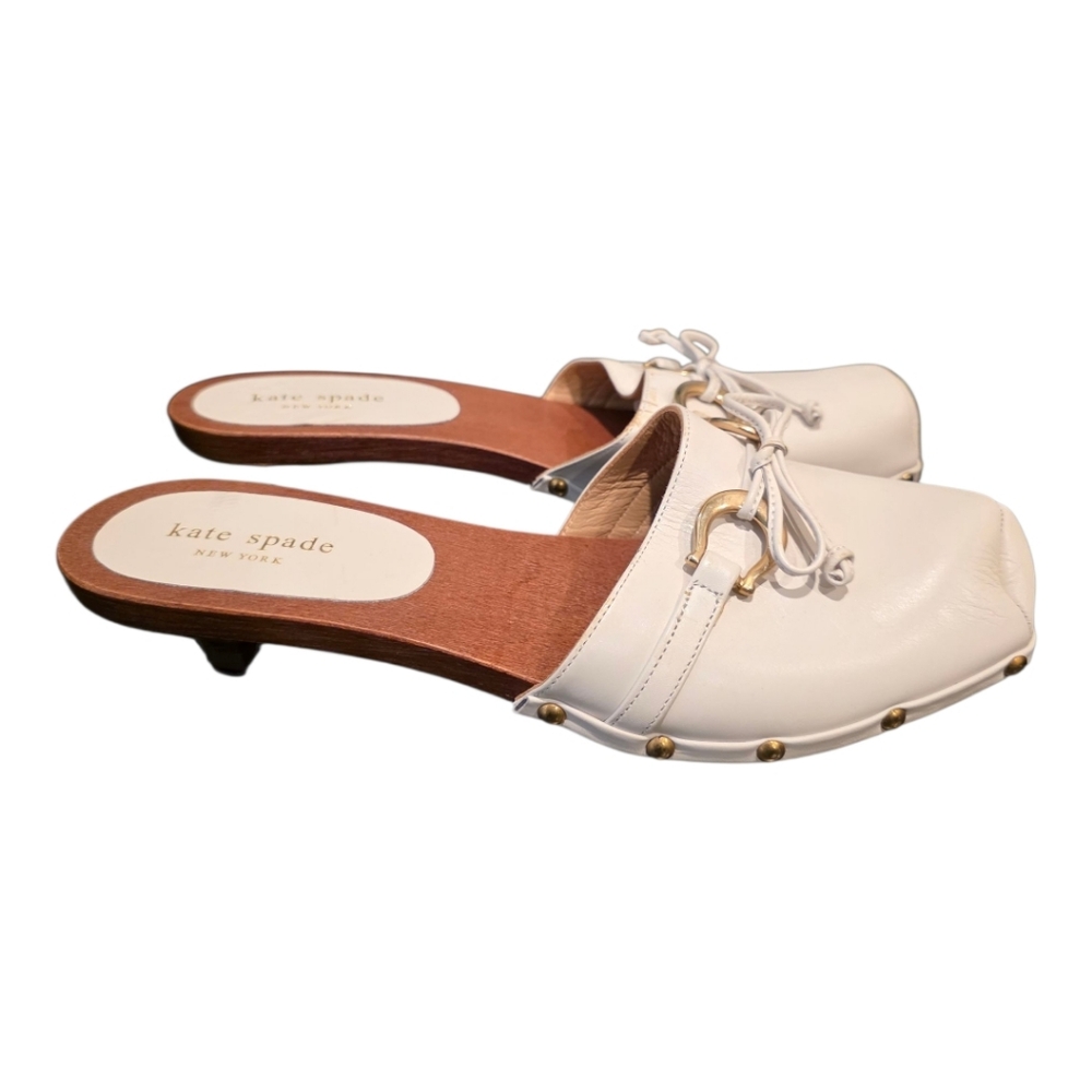 KATE‎ SPADE NEW YORK Vintage White Leather Wooden Kitten Heels - Size 7